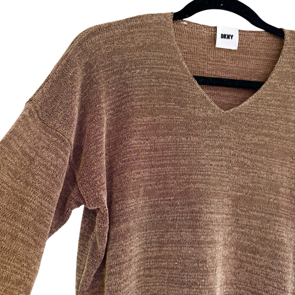 DKN Transfer Rib Women's V-Neck Brown Sweater Size M - Picture 3 of 12